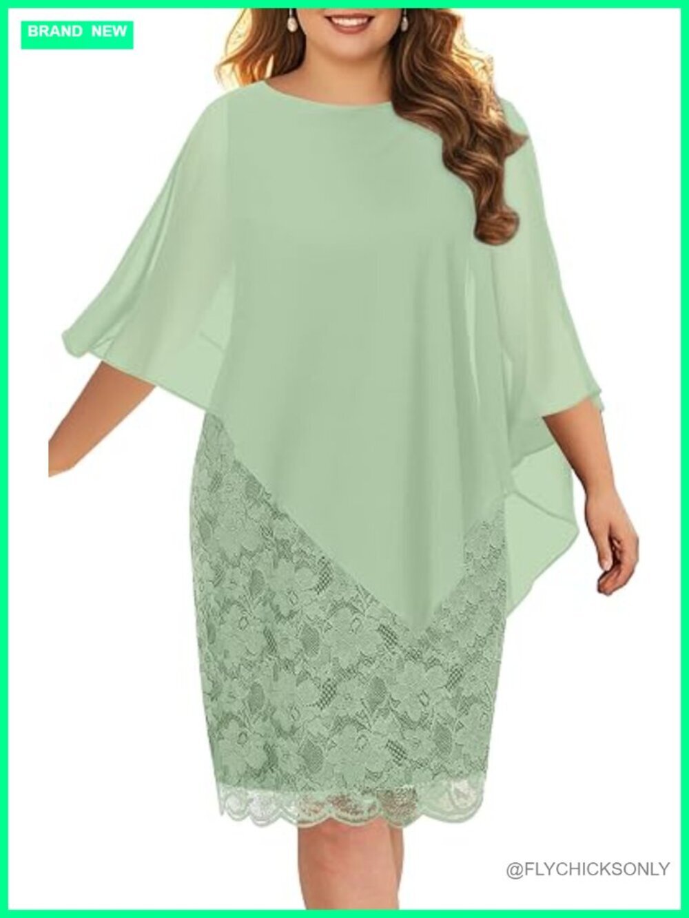 Plus Size Lace Cape Chiffon Overlay Sheath Dress Wedding Guest Cocktail